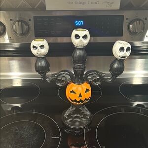 Halloween Skull and Pumpkin Candelabra